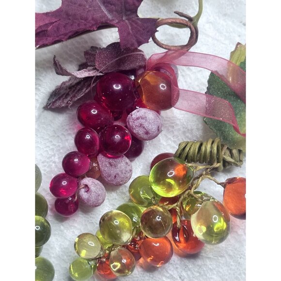 Grape Lucite Acrylic Clusters Sugar MCM Ribbon Leave Accents Decor Set of 5 - Picture 6 of 16